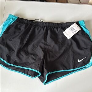 Nike Black and Blue Athletic Shorts with Elastic Waistband